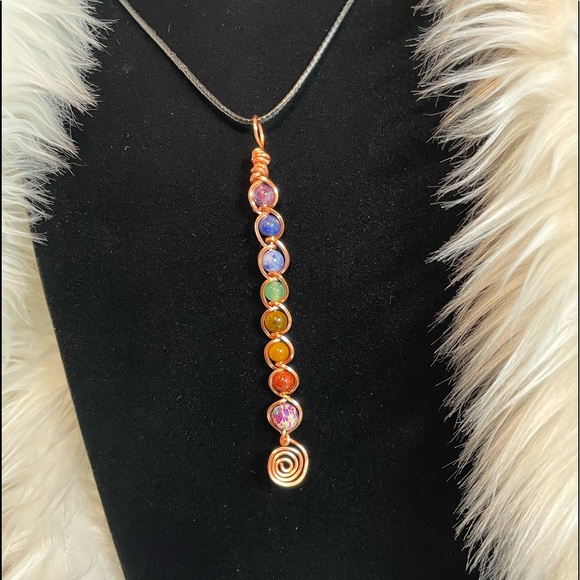 Artisan Jewelry - HAND CRAFTED Chakra Pendant Necklace Hand Wrapped With Copper Wire